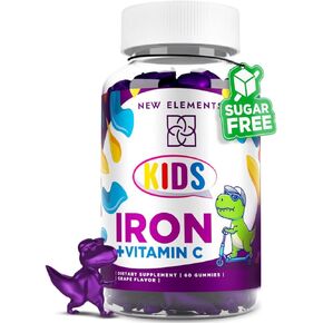 Iron Gummies for Kids with Vitamin C | Sugar Free | Enhanced Energy & Blood Health Support | Anemia Relief, Gluten-Free, Non-GMO, Vegan, Natural Grape Flavor, Crafted with Pectin for Optimal Health