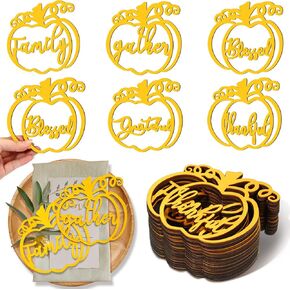 Jetec 30 Pieces Thanksgiving Cutout Letter Sign Pumpkin Dinner Plates Decor Thankful Blessed Grateful Inspirational Letter Cutouts Place Cards Settings for Party Tabletop Plate Decor (Wood Color)