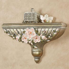 Touch of Class Magnolia Elegance Wall Shelf - Champagne Gold - Resin - Decorative Shelving for Bedroom, Living Room, Bathroom, Hallway, Entryway - Elegant Organizer Decor