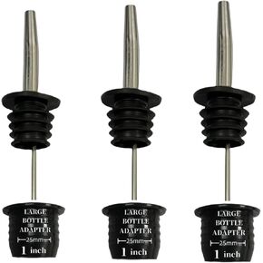 Stainless Steel Classic Bottle Pourers,Black 6 Pack with6 Adapters for Large Neck Bottles,Also for Olive Oil, Juice, Syrup,Converts Any Spout into a Large Pour Spout (3 Pac)