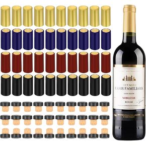 70pcs Wine Sealer for Wine Bottles, Wine Bottle Resealer Kit for Cruise with PVC Heat Shrink Capsules, 30pcs Cork Stoppers and 40pcs Heat Shrink Capsules, Perfect for Home Use and Cruises