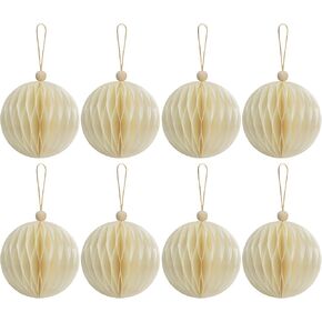 KI Store 8pcs Cream White Paper Christmas Balls with Magnetic Closing 3.15-Inch Paper Christmas Tree Decorations Ornaments for Xmas Tree