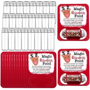Kigeli 48 Pcs Christmas Reindeer Food Glass Jar Filled Glitter Attached Paper Card Christmas Eve Present Christmas Eve Gift, Christmas Party Favor, Christmas Eve Tradition