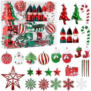 95pcs Christmas Ornaments Bulk, Red and Green Christmas Decorations Set for Tree with Hanging Strings, Shatterproof Baubles for Xmas Holiday Decor