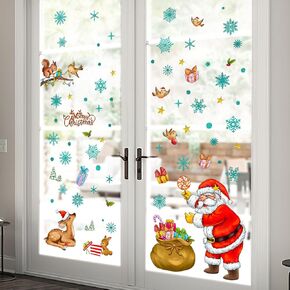 Merry Christmas Window Clings, Santa Claus Snowflake Deer Reusable Window Decals Xmas Double-Sided Static Window Stickers for for Glass Window Holiday New Year Home School Party Supplies