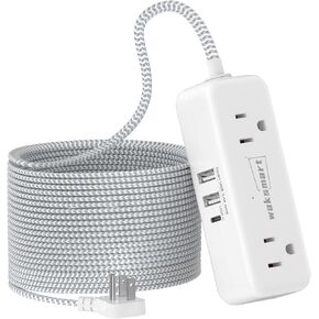 Extension Cord 6 Feet - 4 AC Outlets 3 USB Ports (5V/3.4A 17W), Flat Plug Power Strip Compact for College Dorm, Travel, Cruise, Home, Office, ETL Listed