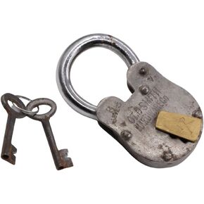 Preproduction Antique Padlock Lock for Old Trunk, Wine Rack, Shade, Barn, Gate, with Two Skelton Keys Vintage Look (Wine Cellar)