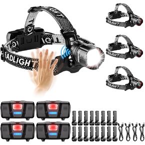 High Lumens LED Headlamp& 100H Using Time, USB Rechargeable Head lamp, 90° Adjustable Widebeam Motion Sensor Head Light with 5 Modes,Zoomable for Camping Running Hiking Hard Hat Headlamps 2pc in Kuwait