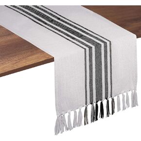 Native Fab Red Striped Table Runner - 90 Inches Long Farmhouse Table Covers with Tassels - 100% Cotton, Tight Weave, Non-Slip Tablerunner for Dining, Kitchen, Dresser, Events - Red White (14"x90")