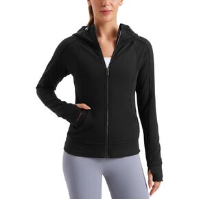 CRZ YOGA Womens Fleece Full Zip Hoodie Workout Hooded Zipper Sweatshirts Basic Casual Jackets with Thumb Holes