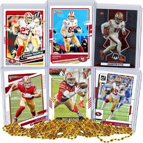 San Francisco 49ers Super Bowl LVIII Football Card Bundle, Set of 6 Assorted Nick Bosa George Kittle Deebo Samuel Christian McCaffrey Fred Warner Football Cards Protected by Sleeve and Toploader