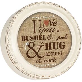 Cottage Garden I Love You a Bushel and a Peck Ivory Rope Trim Petite Round Jewelry Keepsake Box