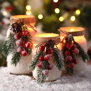 3 Pcs Christmas Candles 13 17 24 oz Xmas Mason Jar Candle Christmas Tree Candles DIY Craft Kit Winter Snow Candles Farmhouse Rustic Decor for Tables Home Indoor, Candle Gift for Women Mom Daughter in Kuwait