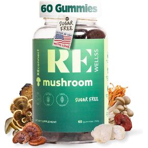 Super Mushroom Gummies I Sugar Free Organic Daily I Chaga Cordyceps Lions Mane Maitake Shiitake Turkey Tail Reishi | Supplements for Cognitive & Immune Support Focus Energy Stress Mood