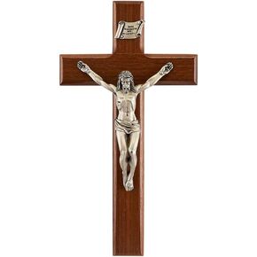 Walnut Wood Shroud of Turin Crucifix with Pewter Christ Corpus, 8 Inch