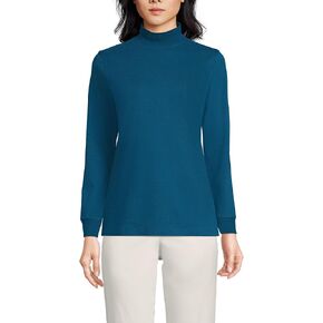 Lands' End Women Long Sleeve Relaxed Cotton Mock Baltic Teal Regular Small