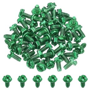 PATIKIL 10-32 x 3/8 Inch Hex Washer Head Grounding Screws, 50 Pack Green Ground Combo Slotted Hex Flanged Head for Electrical Junction Boxes, Metal Outlet and Switch Boxes