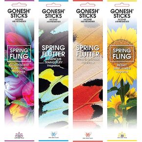 Gonesh Scents of Spring - Incense Sticks Variety Pack - Non-Toxic 10" Slow Burn Aromatic Sticks - Luminous Tranquility, Pamplemousse, Fluorescent Blossoms, Bright Sunflowers - 30 Sticks Each