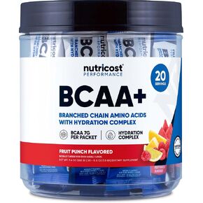 Nutricost BCAA+ Hydration Fruit Punch Flavor (20 Stickpacks) - Branched Chain Amino Acids with Hydration Complex - Gluten-Free, Non-GMO