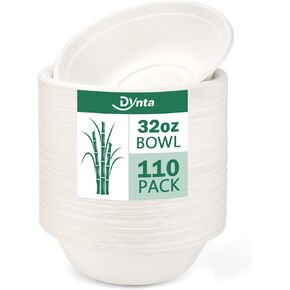 Paper Bowls 110 Pack 32oz Disposable Bowls, Heavy Duty Compostable Bowls, Eco-Friendly Biodegradable Bowl, Large Paper Bowls Bulk for Hot Soup, Salad, Party (White)