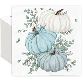 50Pcs Fall Pumpkin Napkins Pumpkin Eucalyptus Napkins Disposable Dinner Hand Napkins for Autumn Harvest Thanksgiving Dinner Party Supplies
