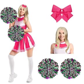4pcs Halloween Cheerleader Costume Set Addison Zombies Costume Wig and Cheerleading Hair Accessories Girls Cheerleading Pom Poms Cheerleading Accessories Halloween Party