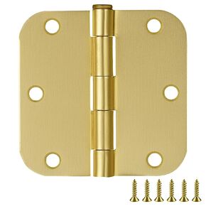 Door Hinges for Interior Doors (Pack of 6) 3.5-inch x 3.5-inch – Rounded 5/8-inch Radius Steel Door Hinge – Satin Brass – Fits Standard Doors – Design House 189639