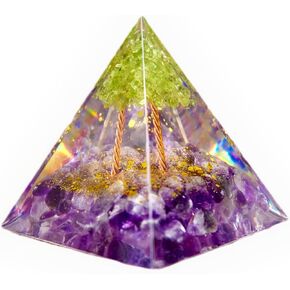 Orgone Pyramid,Amethyst Obsidian Calm Crystal Pyramid,Handmade Healing Crystal Orgonite Pyramid,Positive Energy Generator used for Meditation Accessories,Yoga,Attracting Luck and Wealth,gifts,Decor.