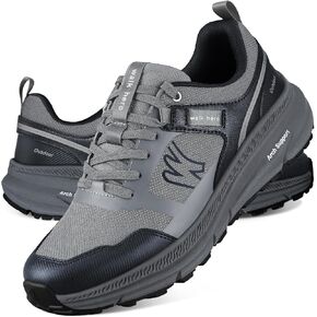 Mens Hiking Shoes for Plantar Fasciitis, Lightweight Waterproof Shoes with Non Slip Rubber Sole, Orthopedic Walking Shoes Sneakers with Arch Support for Foot & Heel Pain Relief