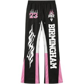 SHENHE Men's Graphic Flared Sweatpants Y2k Color Block Drawstring Track Pants Streetwear