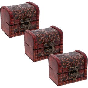 SandT Collection Set of Three 3 Inch Wooden Keepsake Treasure Chest Trinket Box - Leaf