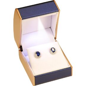 LED Multiple Use Earring Necklace Pendant Jewelry Gift Box for Engagement, Wedding…Luxury PU Leather Dome Top Designed with Gold Color Painted on the Sides Stud Earrings Jewelry Gift Holder Box with Light for Women for Men