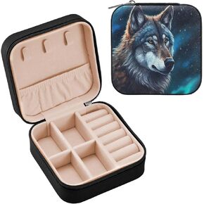 Wolf Jewelry Box for Teens Girls Women Birthday Christmas Gift, Portable PU Leather Jewelry Storage Box Mini Travel Jewelry Case for Necklace, Earrings, Rings, Bracelet