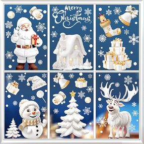 Christmas Window Clings for Glass Windows 143Pcs Cute Pink Santa Claus Snowman Reindeer Window Decals Xmas Window Stickers Decorations for Winter Holiday Home Store School Office Decor Party Supplies in Kuwait
