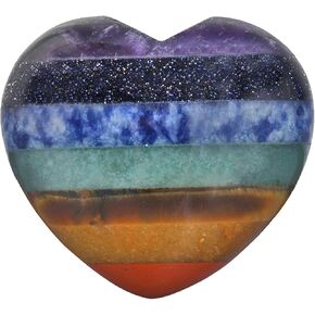 SUNYIK 7 Chakra Puff Heart Pocket Stone,Healing Palm Worry Stones(1.6"), Pack of 1