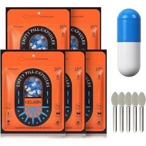 Pill Capsules Empty Size 0, 100 Count Gelatin Empty Capsules with Micro Lab Spoon, Empty Gel Pill Capsules, DIY Pill Capsule Filling, Gluten Free and Non-GMO Certified, Clear