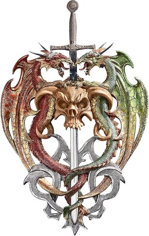 تصميم Toscano Hell-Bent Dragon Protectors of the Sword Gothic Wall Sculpture، 17 بوصة، راتنج، لمسة نهائية بالألوان الكاملة in Kuwait