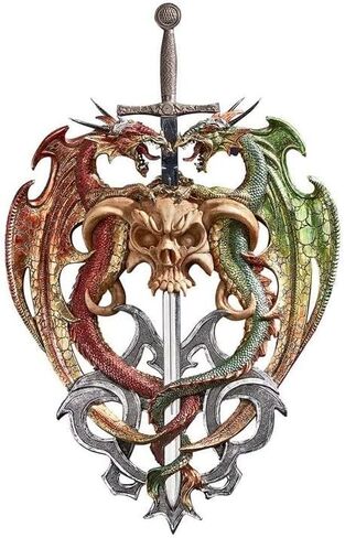 تصميم Toscano Hell-Bent Dragon Protectors of the Sword Gothic Wall Sculpture، 17 بوصة، راتنج، لمسة نهائية بالألوان الكاملة in Kuwait
