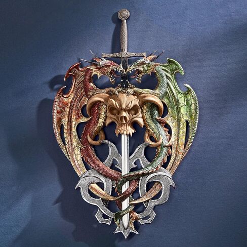 تصميم Toscano Hell-Bent Dragon Protectors of the Sword Gothic Wall Sculpture، 17 بوصة، راتنج، لمسة نهائية بالألوان الكاملة in Kuwait