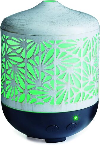 موزع روائح الزيوت العطرية المعدنية الكبيرة من Airome Champagne Palmette | 250 مل أضواء LED للعلاج بالروائح العلاجية بالموجات فوق الصوتية، 24 ساعة متقطعة ومستمرة، إيقاف تلقائي للرذاذ، أبيض/ذهبي in Saudi Arabia