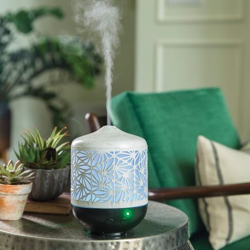 موزع روائح الزيوت العطرية المعدنية الكبيرة من Airome Champagne Palmette | 250 مل أضواء LED للعلاج بالروائح العلاجية بالموجات فوق الصوتية، 24 ساعة متقطعة ومستمرة، إيقاف تلقائي للرذاذ، أبيض/ذهبي in Saudi Arabia