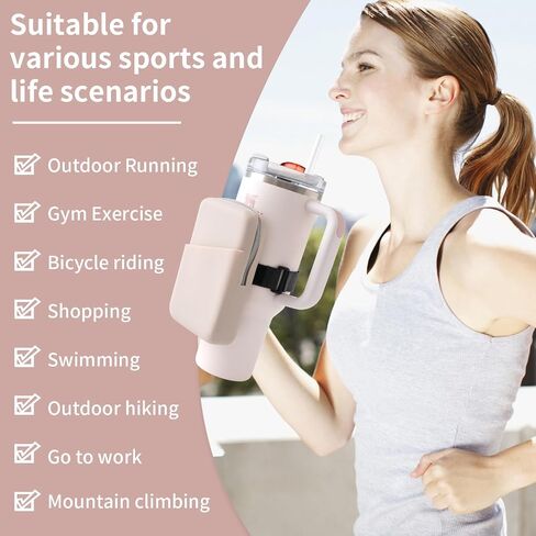 Water Bottle Pouch for Stanley Compatible with Stanley Quencher Adventure 40oz & IceFlow 20/30oz Stanley Silicone Water Bottle Bag Gym Bottle Accessories for Running, Walking, Workout-Khaki in Saudi Arabia