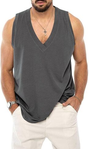 elselect Mens Muscle Tank Tops Casual Sleeveless V Neck T Shirt Loose Summer Tanks Gym Wear in Saudi Arabia