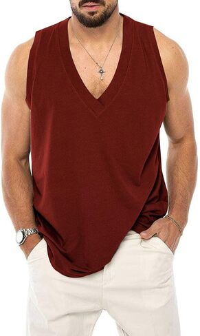elselect Mens Muscle Tank Tops Casual Sleeveless V Neck T Shirt Loose Summer Tanks Gym Wear in Saudi Arabia