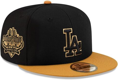 New Era LA Los Angeles Dodgers 9FIFTY Cooperstown Dodgers Stadium الذكرى الأربعين (1962-2002) قبعة برقعة جانبية، قبعة سوداء تان in Saudi Arabia