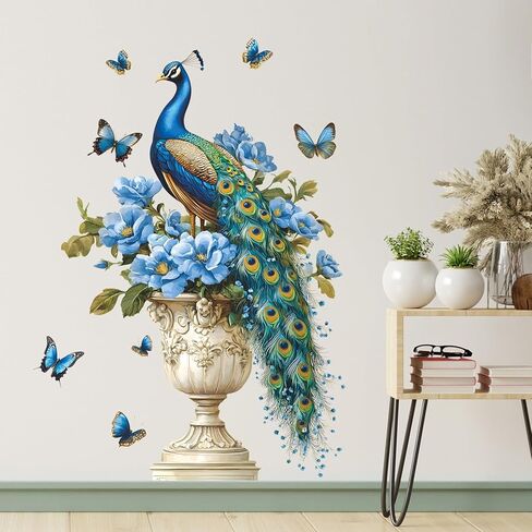 الطاووس زهر الخوخ جدار الشارات الزهور الوردية شجرة فرع ملصقات الحائط النمط الصيني الطيور الفراشات جدار الفن تحلق زهرة الفينيل DIY الجداريات الجدار القابلة للإزالة للأطفال الحضانة ديكور المنزل in Kuwait