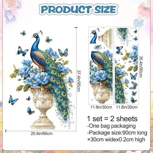 الطاووس زهر الخوخ جدار الشارات الزهور الوردية شجرة فرع ملصقات الحائط النمط الصيني الطيور الفراشات جدار الفن تحلق زهرة الفينيل DIY الجداريات الجدار القابلة للإزالة للأطفال الحضانة ديكور المنزل in Kuwait