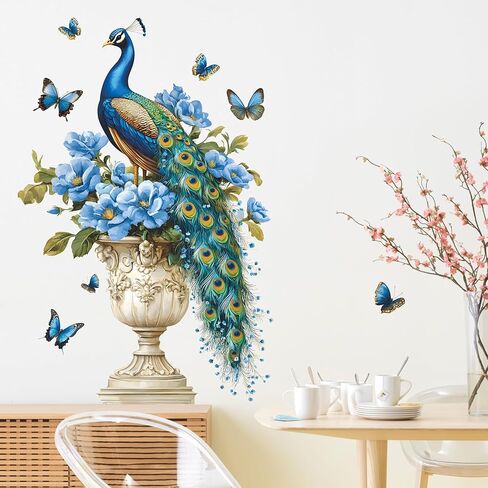 الطاووس زهر الخوخ جدار الشارات الزهور الوردية شجرة فرع ملصقات الحائط النمط الصيني الطيور الفراشات جدار الفن تحلق زهرة الفينيل DIY الجداريات الجدار القابلة للإزالة للأطفال الحضانة ديكور المنزل in Kuwait