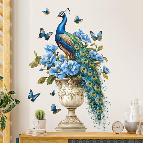 الطاووس زهر الخوخ جدار الشارات الزهور الوردية شجرة فرع ملصقات الحائط النمط الصيني الطيور الفراشات جدار الفن تحلق زهرة الفينيل DIY الجداريات الجدار القابلة للإزالة للأطفال الحضانة ديكور المنزل in Kuwait