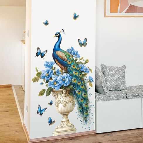 الطاووس زهر الخوخ جدار الشارات الزهور الوردية شجرة فرع ملصقات الحائط النمط الصيني الطيور الفراشات جدار الفن تحلق زهرة الفينيل DIY الجداريات الجدار القابلة للإزالة للأطفال الحضانة ديكور المنزل in Kuwait